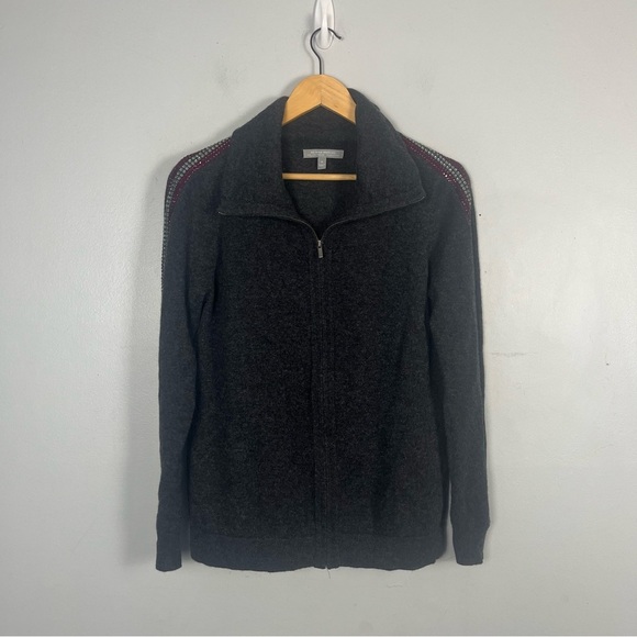 Neiman Marcus Cardigan S Cashmere Collection rhinestone Stripe Zip Jacket - Picture 2 of 9